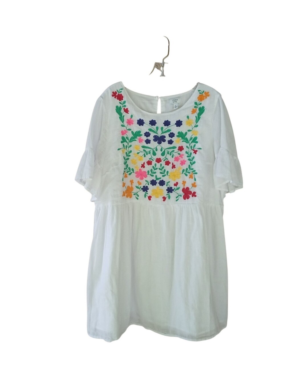 Crown & Ivy White Embroidered Babydoll Dress Large